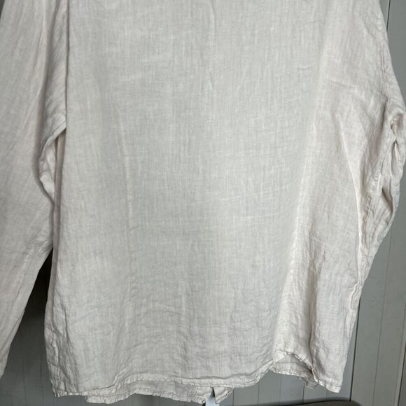 Linen Men Casual Button Up Shirt Ivory Roll Up Sleeve Made in Italy Size 2XL - Picture 6 of 7